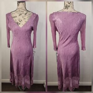 Komarov Chiffon Charmeuse Slip Dress SZ S Very Grape 3/4 Sleeves Crinkled Fairy